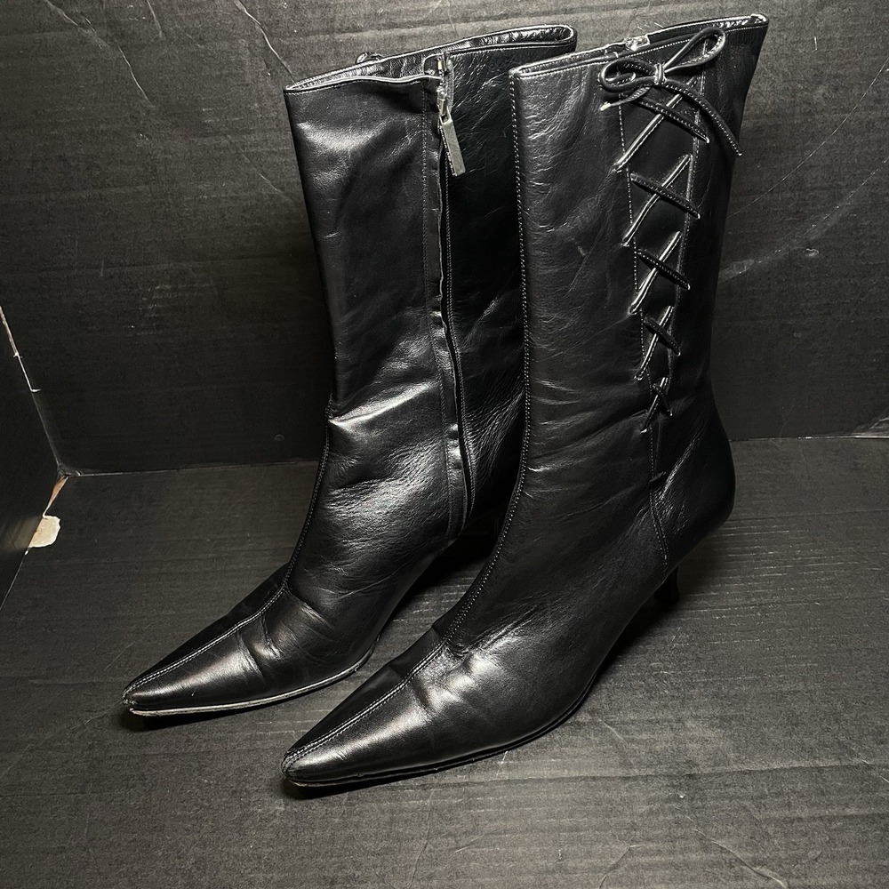 Banana Republic Genuine Black Leather Mid Rise Boots ,Made in Italy